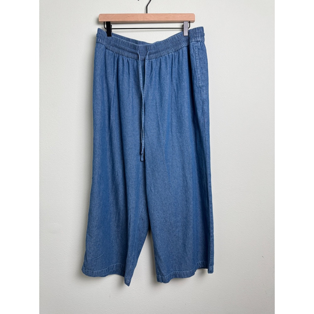 Lucy & Yak Organic Cotton Wide Leg Denim Trousers Blue Large